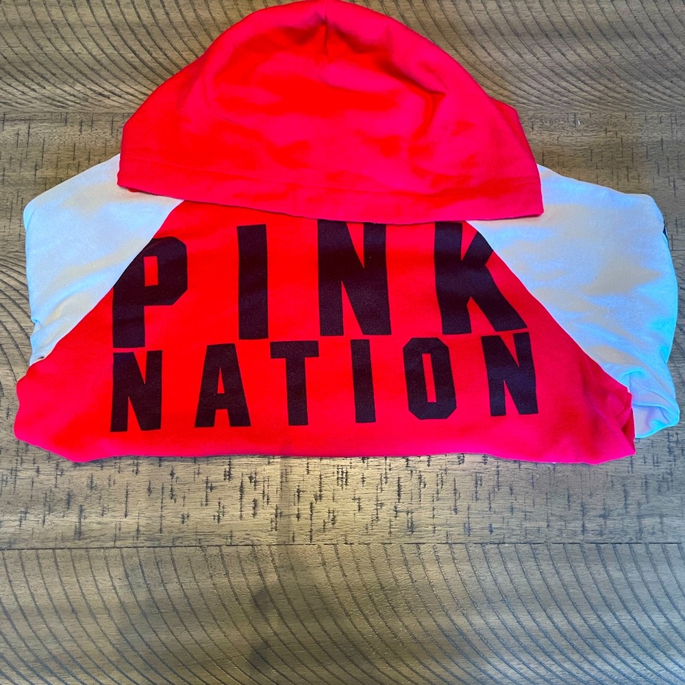 “Pink Nation” Color Blocked Cropped Hoodie